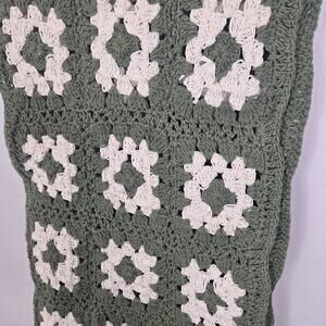 Shabby Chic Crochet Table Runner Granny Square 14x72" Olive Cream Farmhouse Boho
